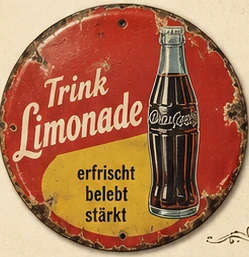 Rundes rotes Limonaden-Reklameschild mit Getränkeflasche