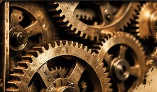 Nahaufnahme eines historischen mechanischen Zahnradgetriebes